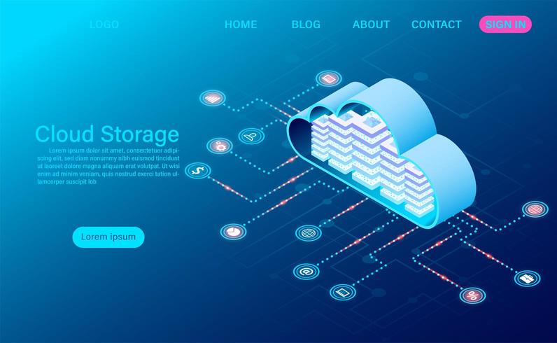 Tecnología de almacenamiento en la nube y concepto de red vector