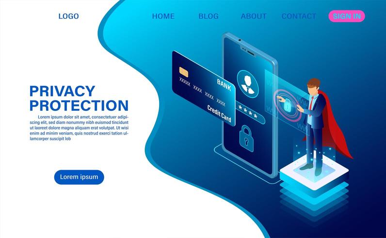 Privacy protection and security landing page  vector