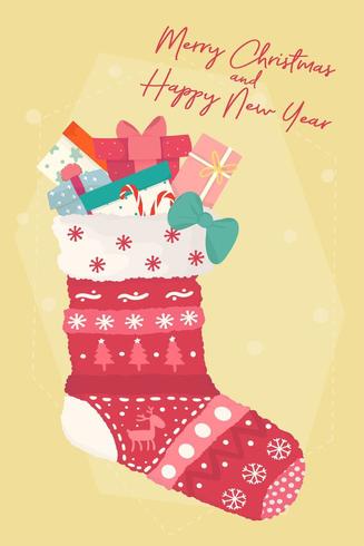 Variety of present boxes in red Christmas sock vector