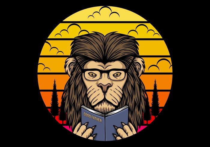 lion reading with sunset background  vector