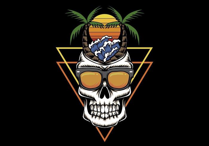 Skull vacation beach sunset retro  illustration vector