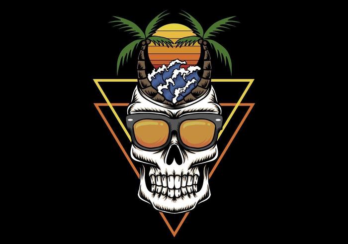 Skull vacation beach sunset retro  illustration vector