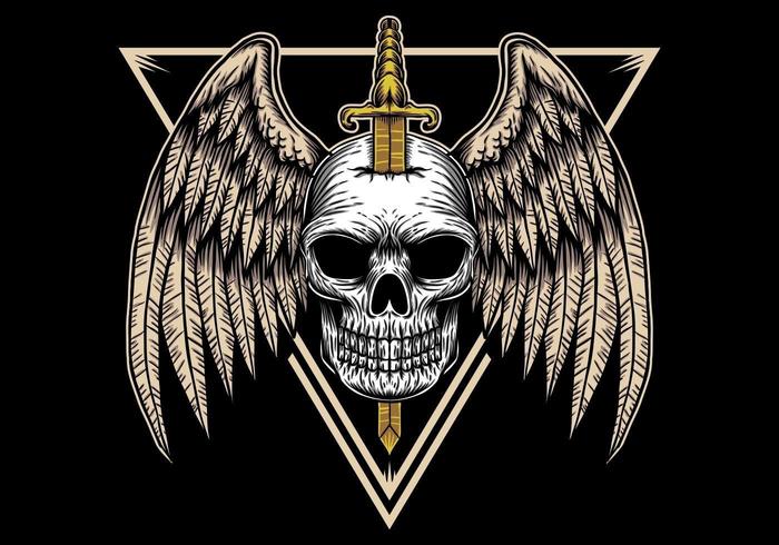 Skull wing badge illustration vector