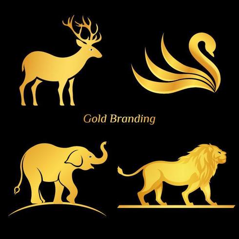 Gold animal logo set vector