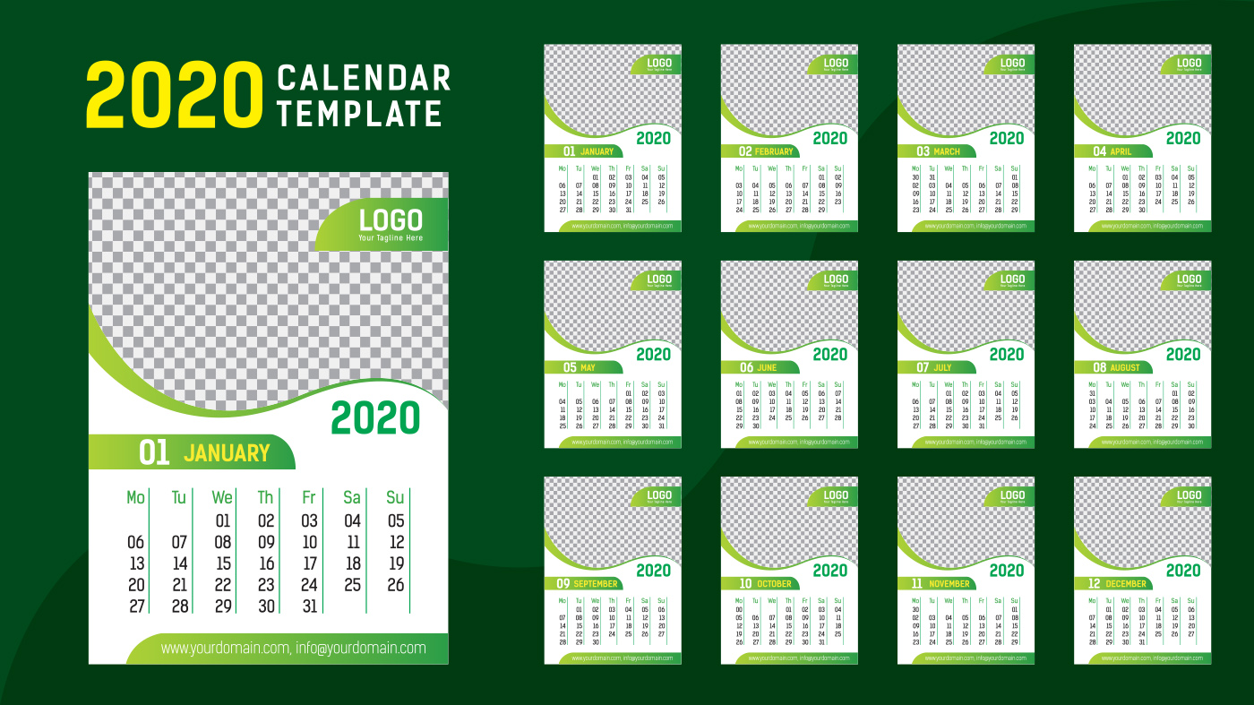 Green Calendar Template 2020 688904 Vector Art at Vecteezy