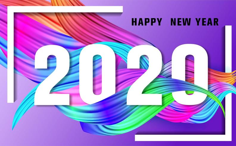 2020 Happy New Year Colorful brushstroke oil vector