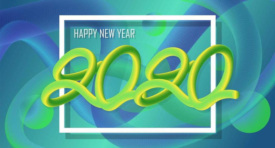 Happy new year 2020 Colorful Design 3D Liquid background  vector