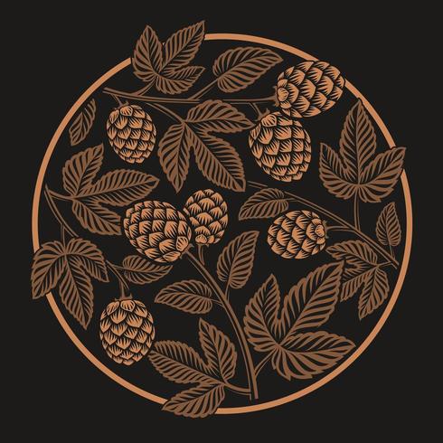 Vintage round hop pattern, design for beer theme vector
