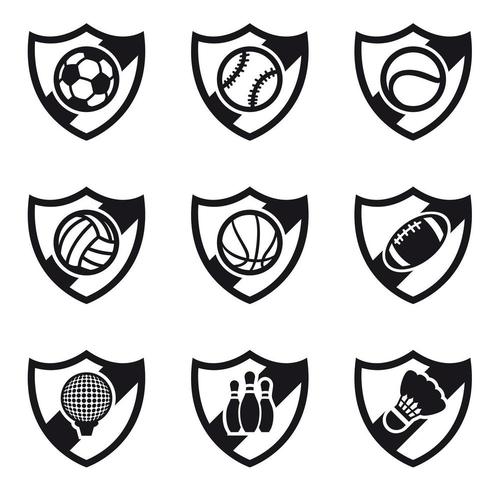 Conjunto de iconos de diferentes escudos deportivos vector