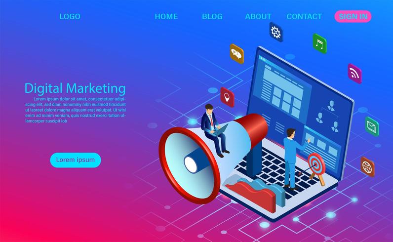 Concepto de marketing digital para banner y página de inicio del sitio web vector