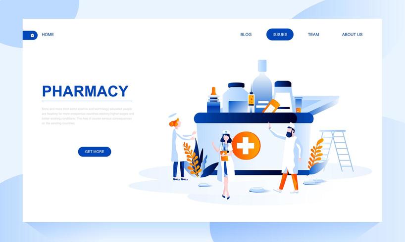 Pharmacy landing page template with header vector