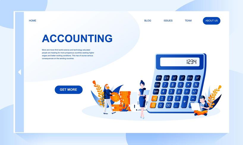 Accounting landing page template with header vector