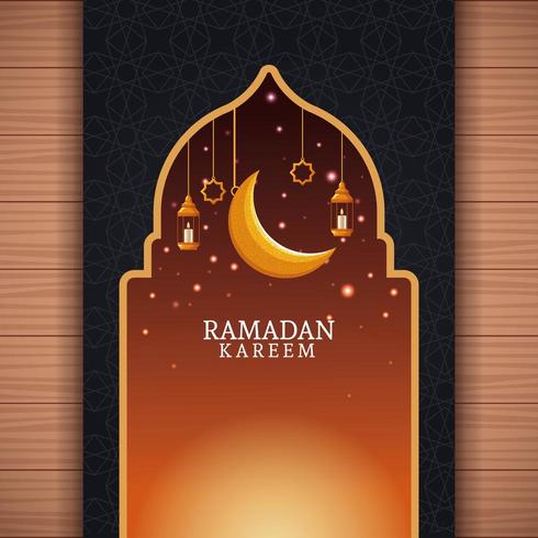 Ramadán Kareem con luna menguante y arte islámico vector