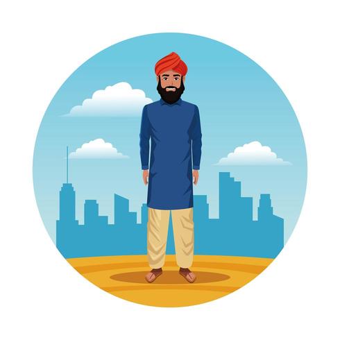 indian india man round icon cartoon vector