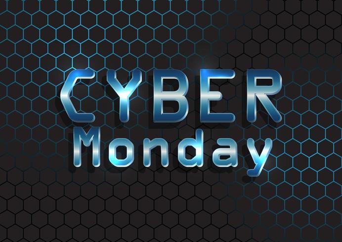 Cyber Monday background with metallic text on hexagonal pattern  vector