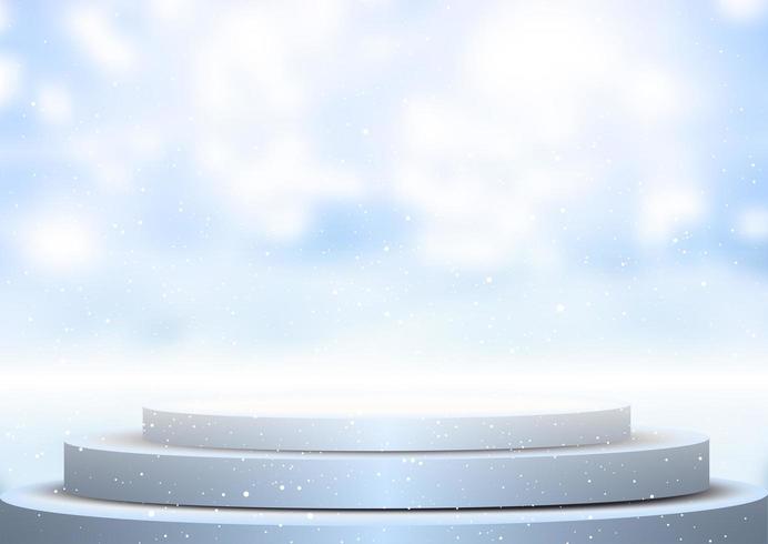 Display podium against blurred winter background  vector