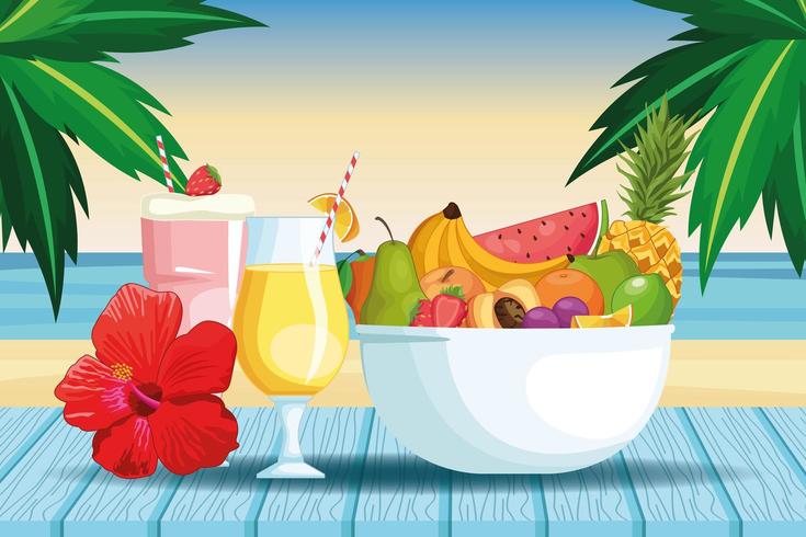 smoothies and fruit bowl vector