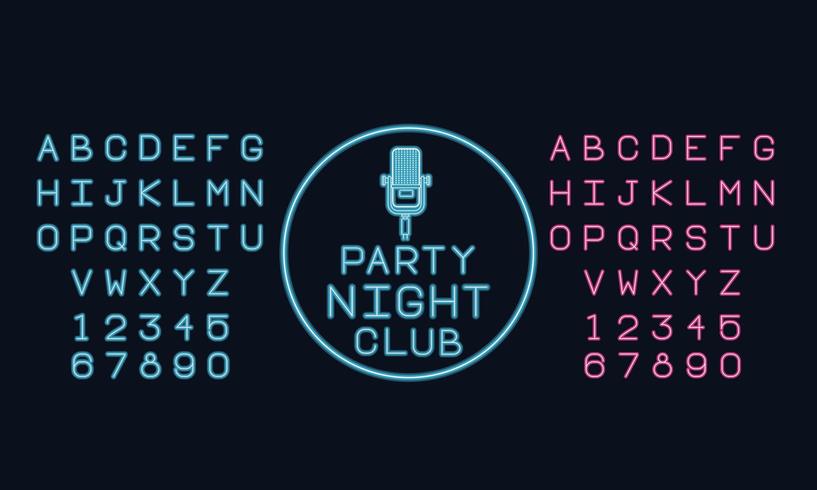 Neon lights alphabet font vector