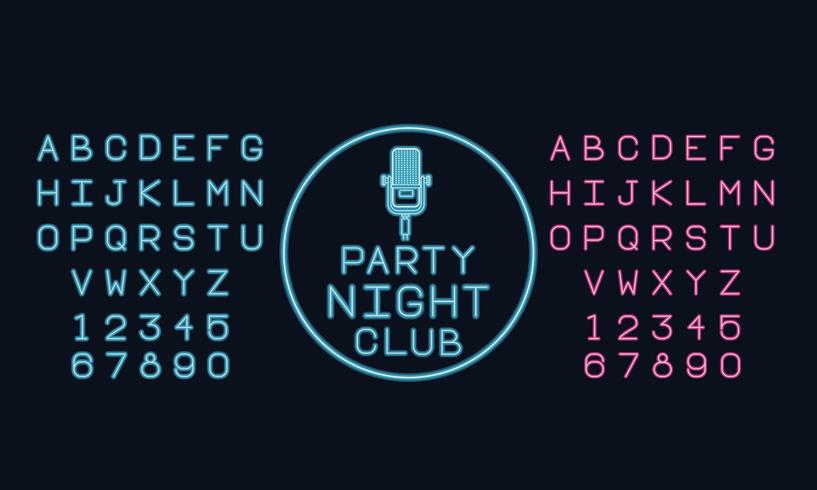 Neon lights alphabet font vector