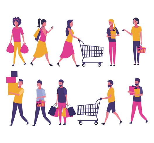 Set of people shopping vector