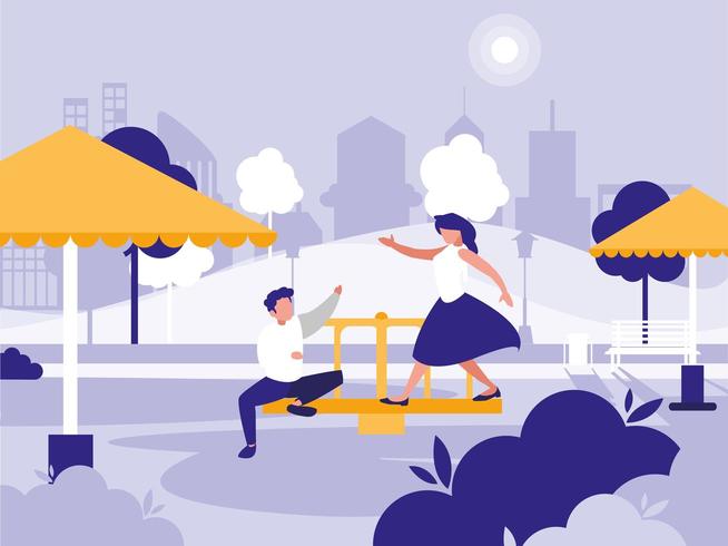 couple in park with playground isolated icon vector