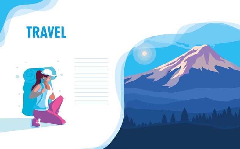 landscape mountainous with traveler landing page vector