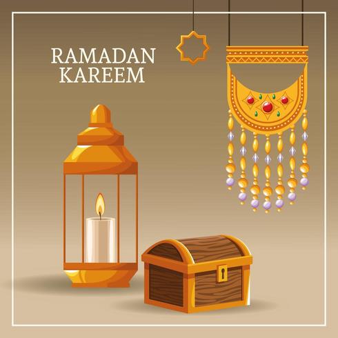 ramadan kareem with islamic symbols vector