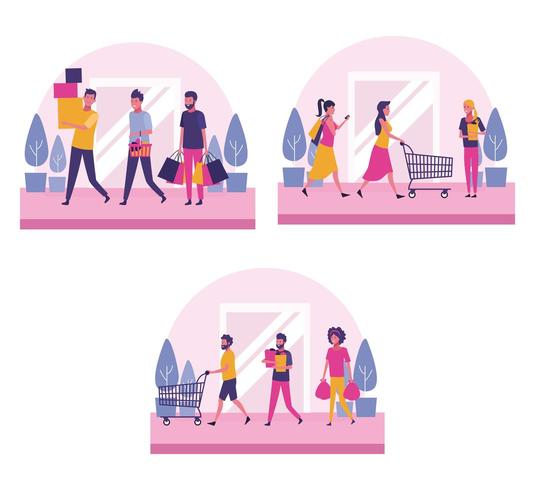 Set of people shopping vector
