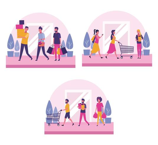 Conjunto de personas de compras vector