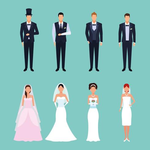 set of wedding outfits  vector