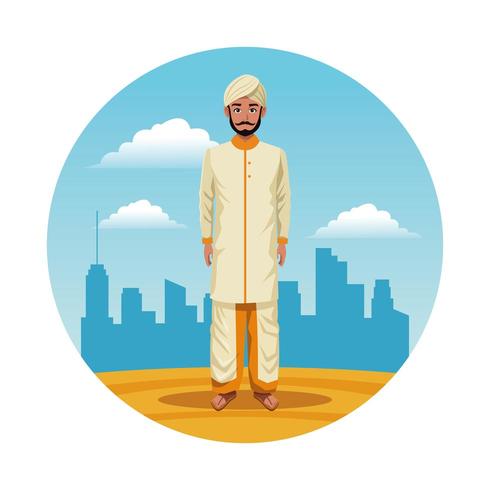 India india hombre redondo icono cartoon vector