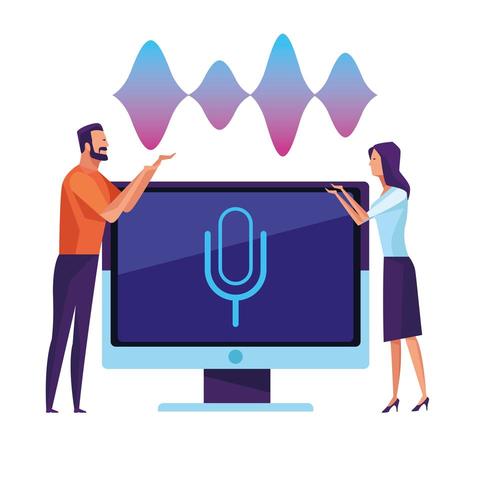 People using voice recognition vector