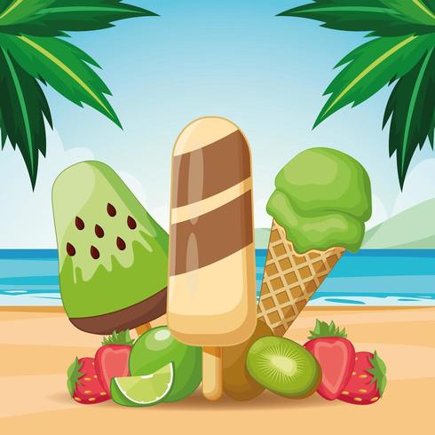 ice lolly and ice cream with fruit vector