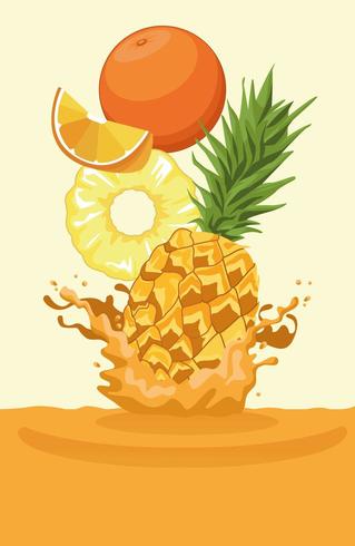 orange and pineapple falling for smoothie vector