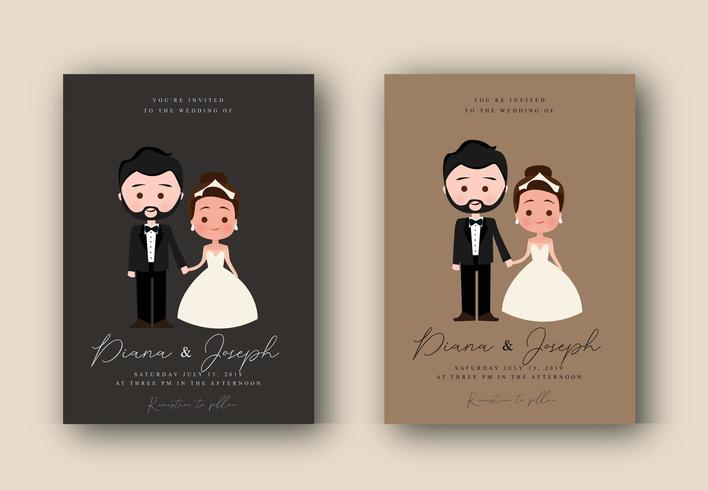 Invitación de boda con novios cogidos de la mano vector