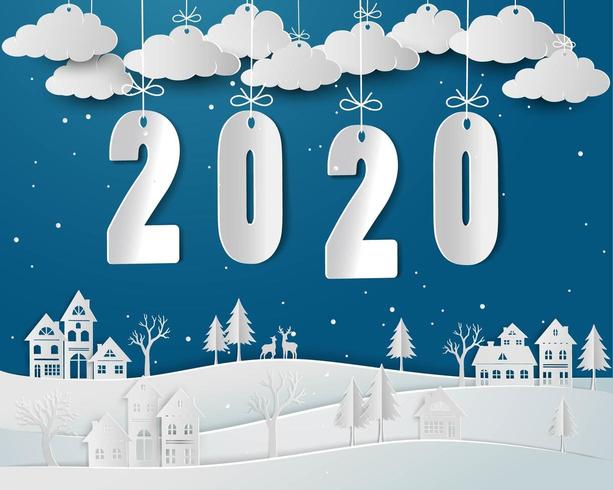 Feliz año nuevo 2020 con nieve vector