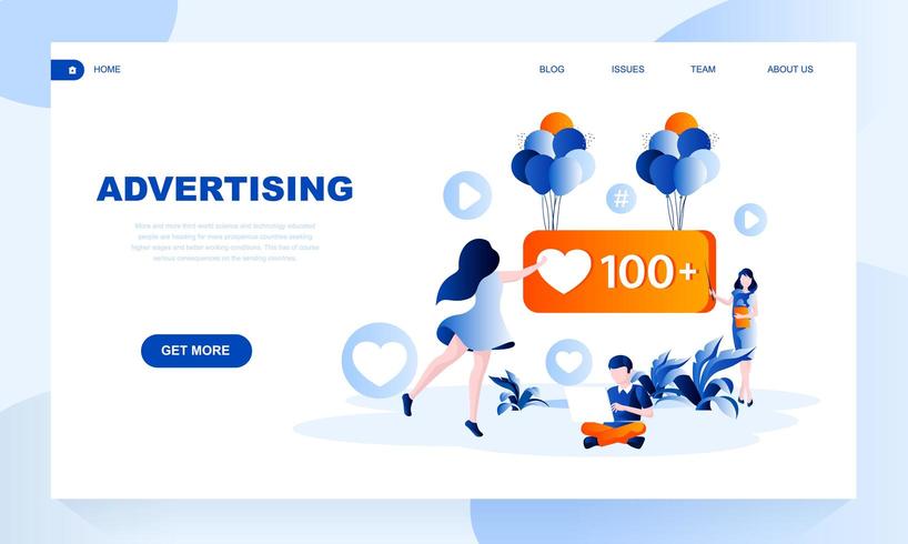 Advertising vector landing page template with header