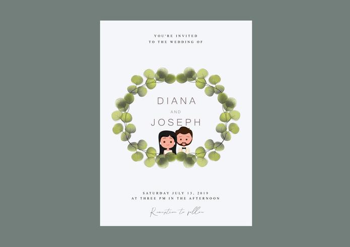 Invitación de boda con corona interior de pareja vector