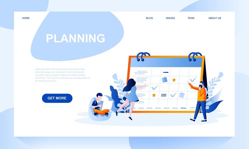 Planning vector landing page template with header