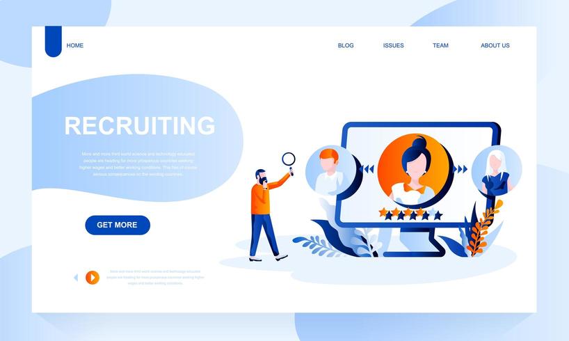 Recruiting vector landing page template with header