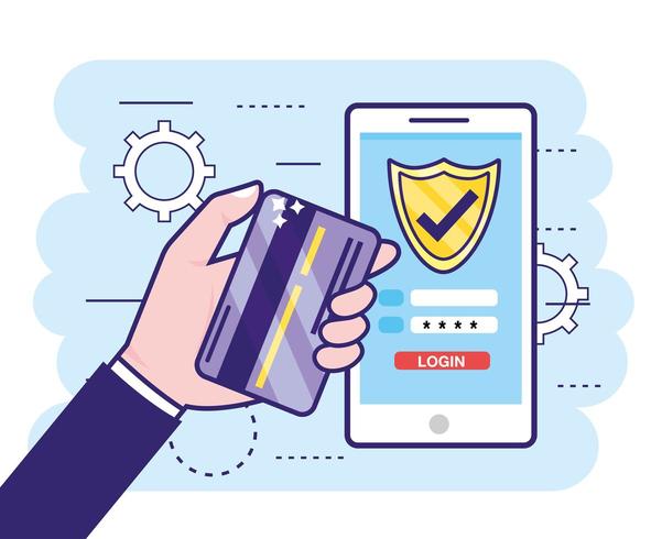 hand with credit card and smartphone with finance password vector