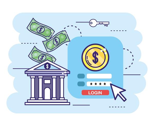 banco con transacción digital y contraseña de seguridad vector