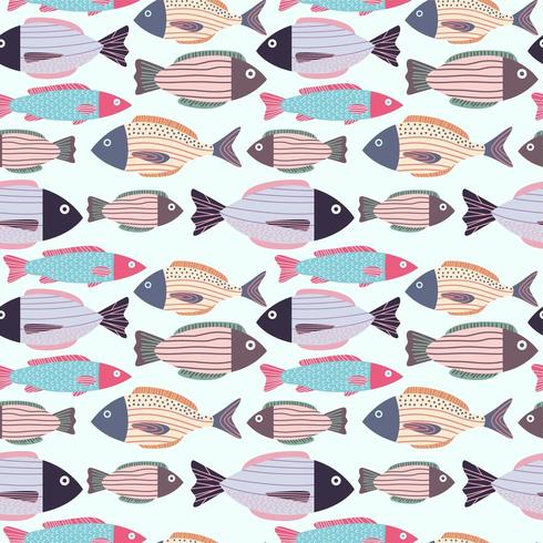 fish doodle seamless pattern background vector