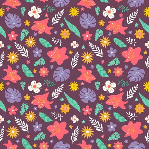 flower and foliage colorful seamless pattern vector