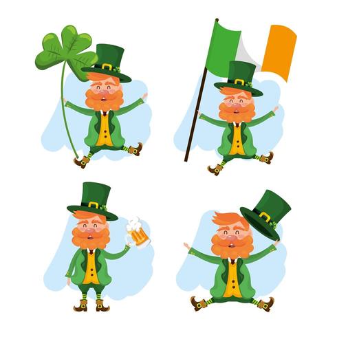 set st patrick man with hat and suit vector