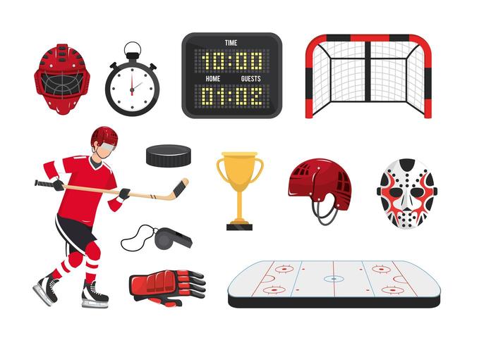 set professional hockey equipment and player uniform vector