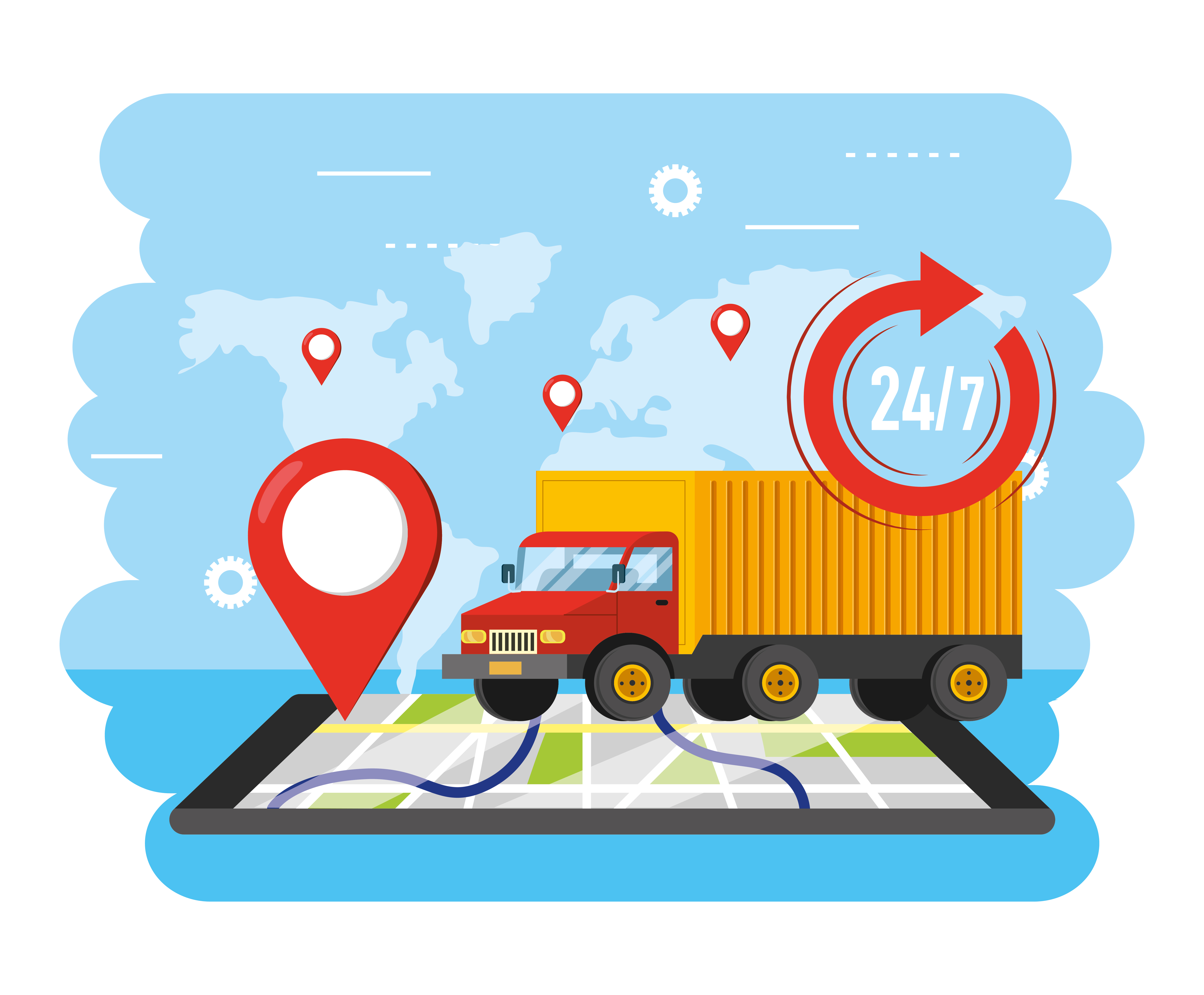 truck transport with smartphone gps location 689505 Vector Art Vecteezy
