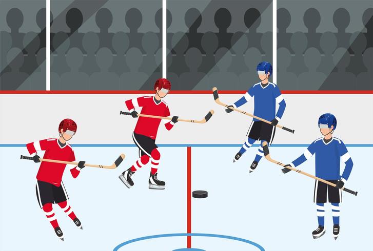 Competición del equipo de jugadores de hockey con equipo vector
