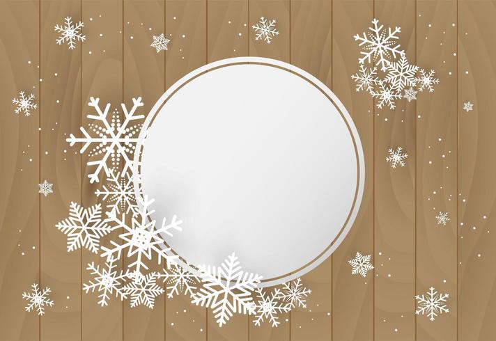 Navidad y feliz año nuevo fondo con copo de nieve en madera vector