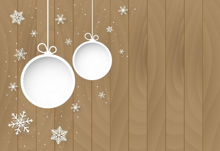 Navidad y feliz año nuevo fondo con adornos en madera vector